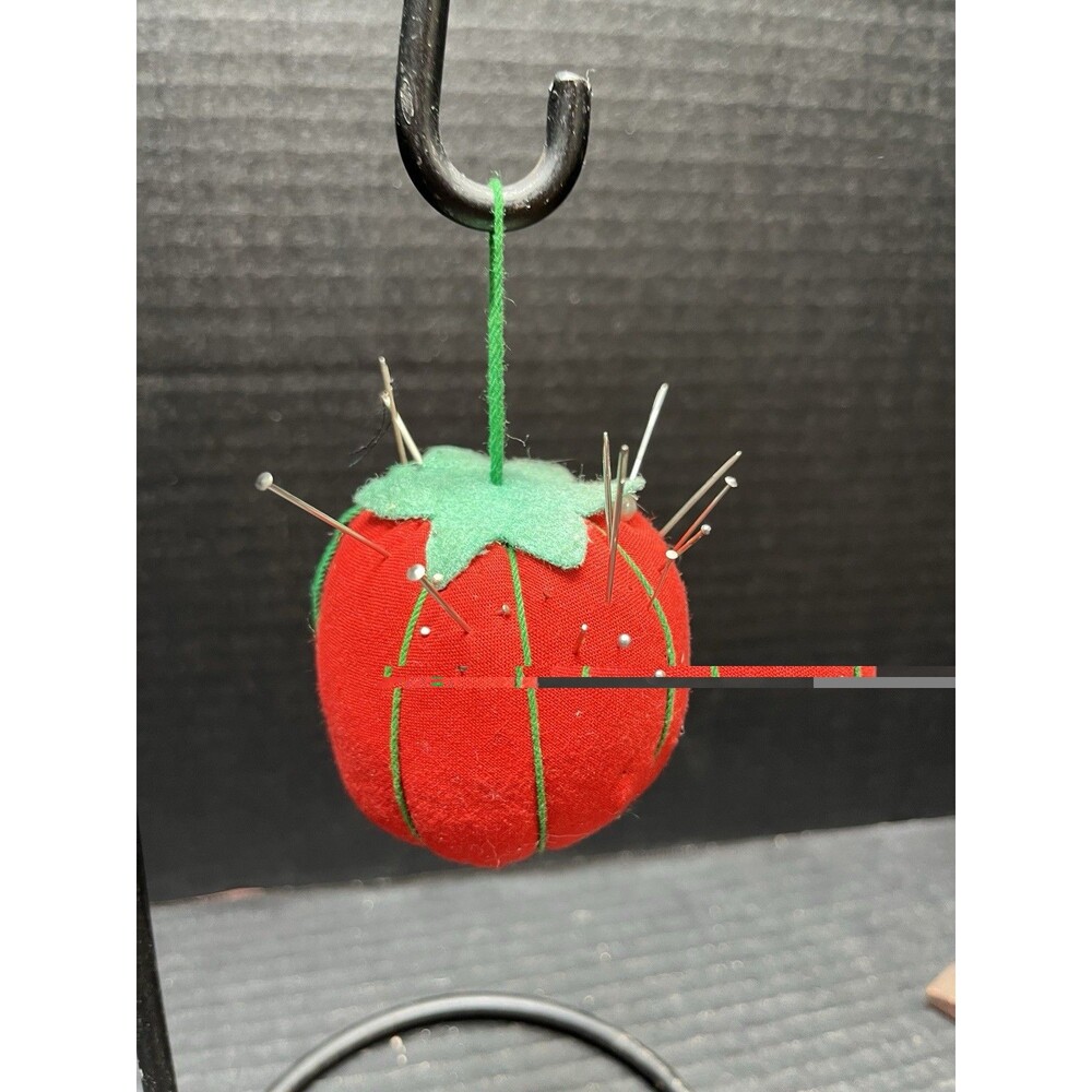 Vintage JAPAN Pin Cushion w/ 36" Measuring Tape Red Tomato Pin Needle Holder